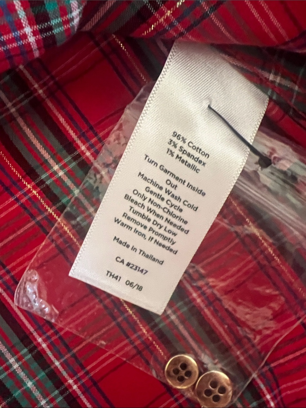 Talbots Red and Black with Gold Plaid Button-Front Shirt | Size 2 Petite - Picture 6 of 6